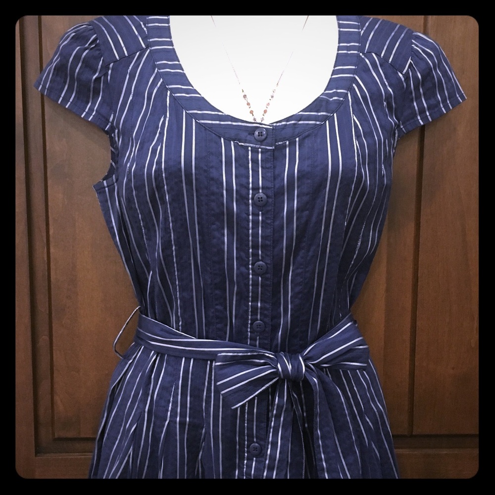 Alfani navy silver stripes dress small 4-6